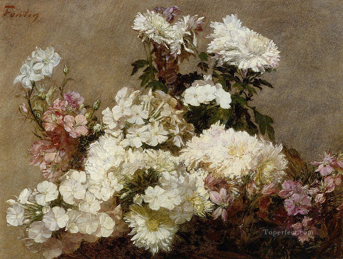 白いフロックス 夏菊とラークスパーの花の画家 アンリ・ファンタン・ラトゥール油絵